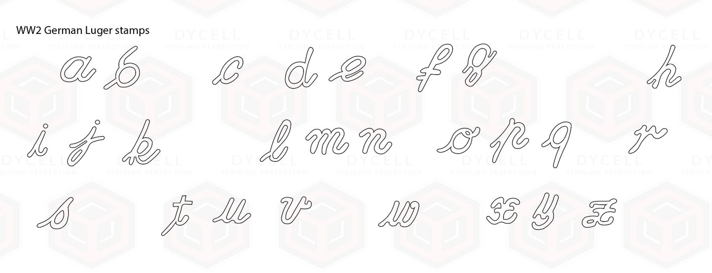 Engraving vector artwork WW2 German Luger stamps - letters